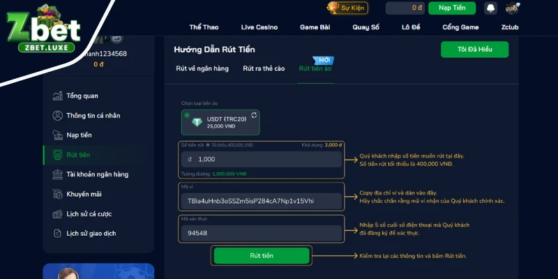 Lưu ý khi rút tiền tại nhà cái ZBET cho newbie